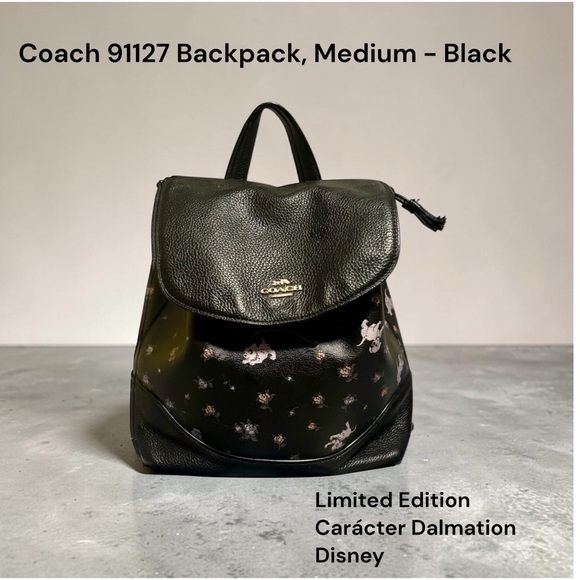 Coach Handbags - Coach Black Dalmatian Print Leather Backpack